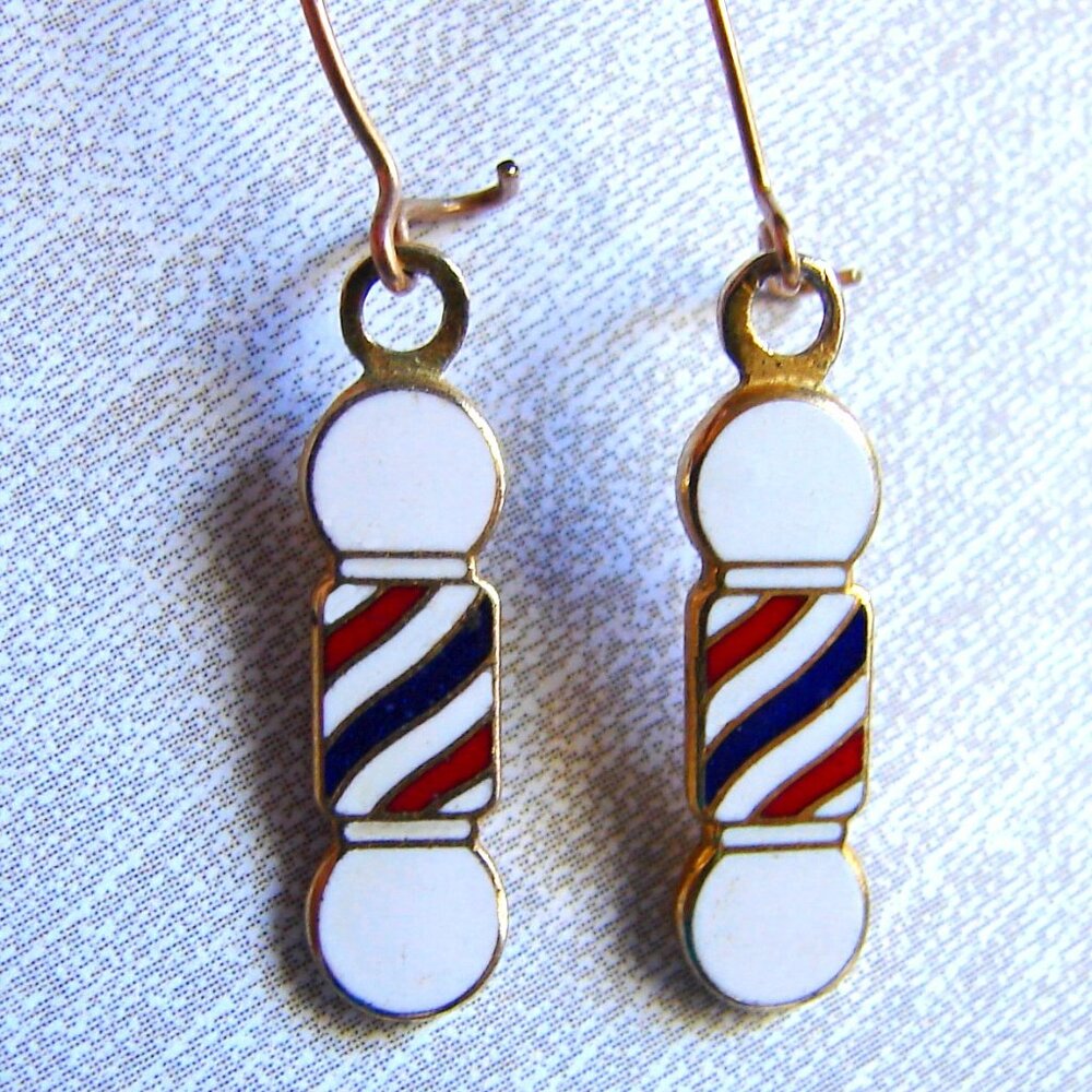 Vtg Cloisonne Enameled Barber Pole EARRINGS by Aviva, Dangle/Drop F47